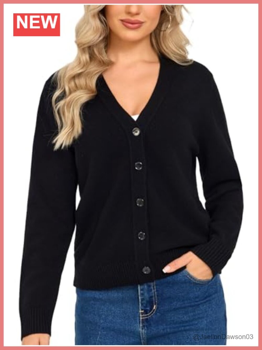 Merino Wool V-Neck Cardigan Sweater. Shell Button Chunky Knit